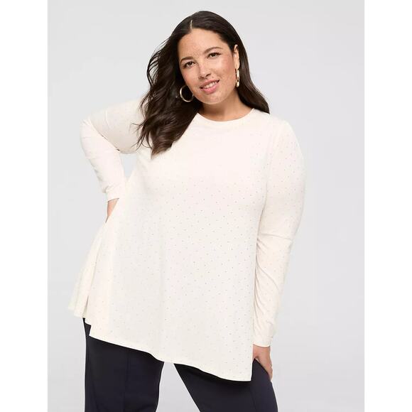 Lane Bryant Cream Gold Swing Dew Drop Long Sleeve Crew Neck Matte Top Size 26/28 - Picture 1 of 10